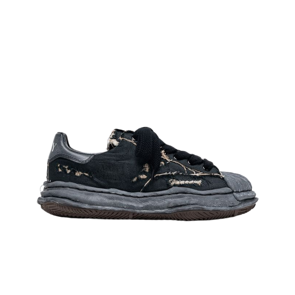 메종 미하라 야스히로 블레이키 OG 솔 립드 오버다이 캔버스 로우탑 스니커즈 블랙(Mihara Yasuhiro Blakey OG Sole Ripped Overdye Canvas Low-Top Sneaker Black) - 1