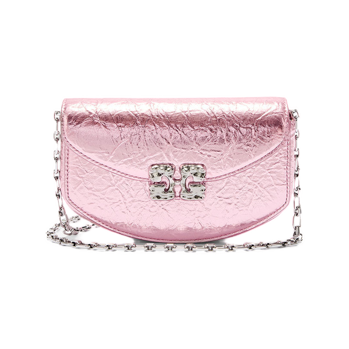 가니 루루 월렛 온 체인 메탈릭 실버 핑크(Ganni Lulu Wallet On Chain Metallic Silver Pink) - 1