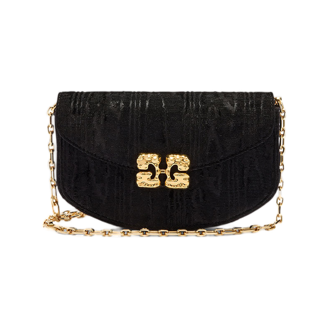 가니 루루 월렛 온 체인 벨벳 모이어 블랙(Ganni Lulu Wallet On Chain Velvet Moire Black)