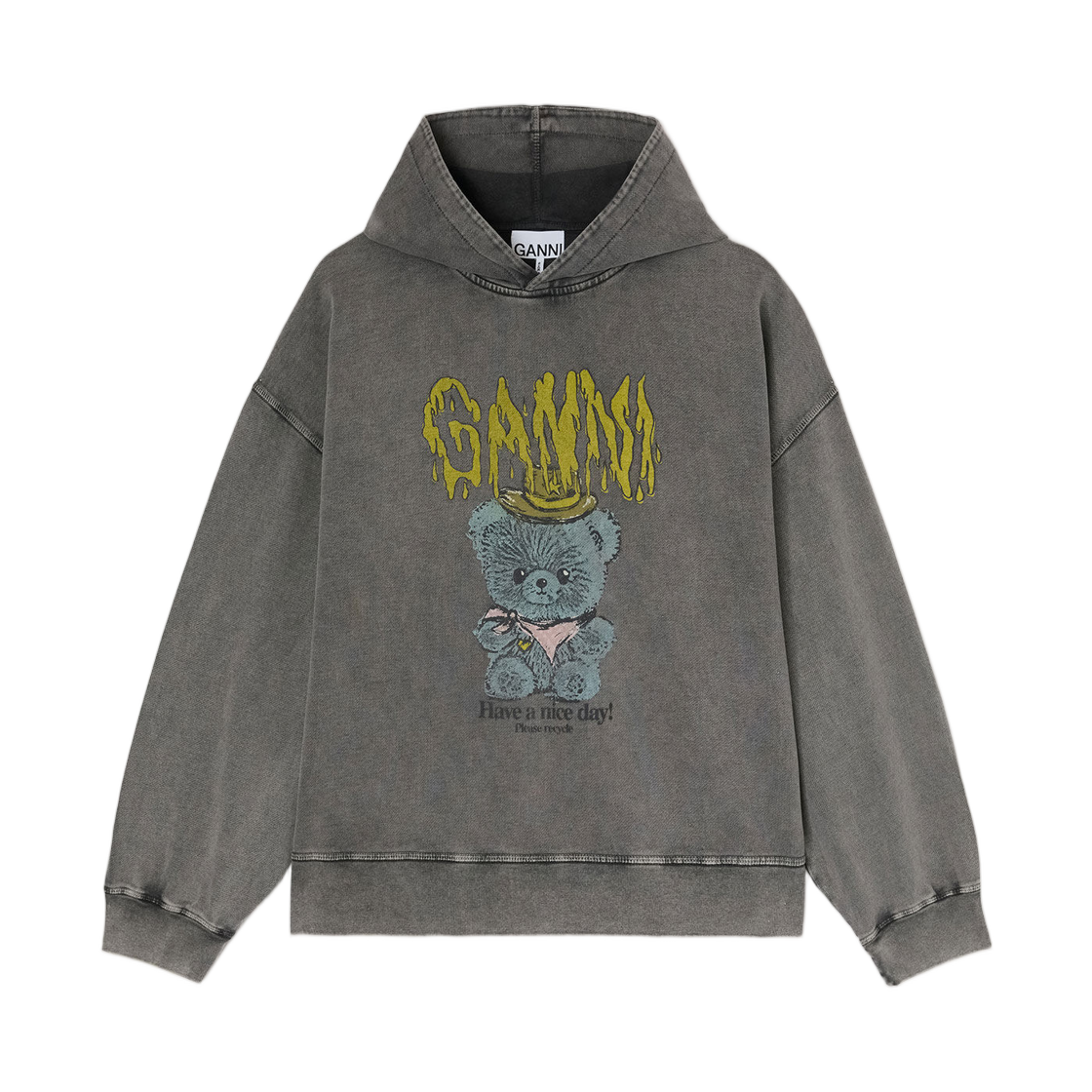 A1060033-055 (W) Ganni Vintage Wash Hoodie Black Washed