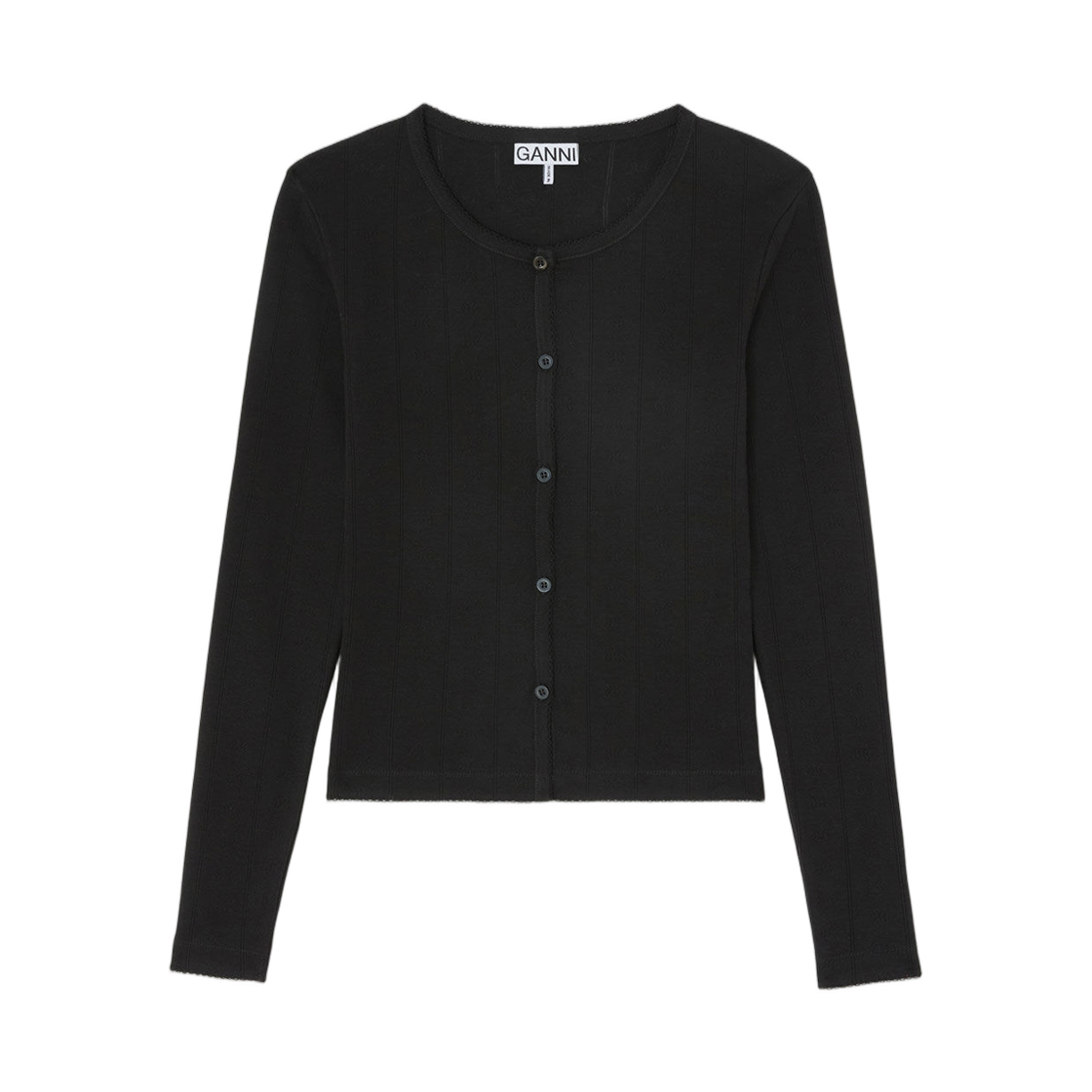 A1040449-099 (W) Ganni Top in Black Pointelle Black
