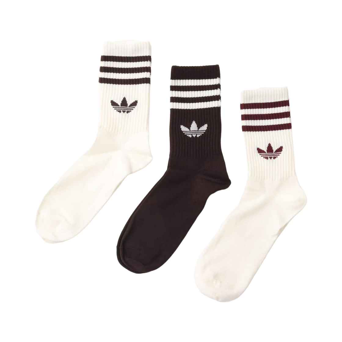 아디다스 삼선 크루 삭스 오프 화이트 오로라 커피 (3개입)(Adidas 3-Stripes Crew Socks Off White Aurora Coffee (3 Pack))