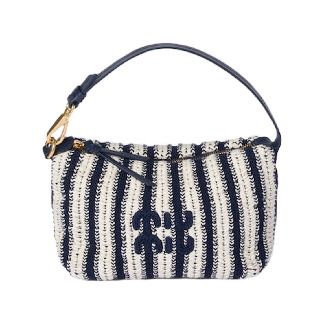 5NE841-2IHD-F017J Miu Miu Crochet and Leather Pouch Blue Chalk White