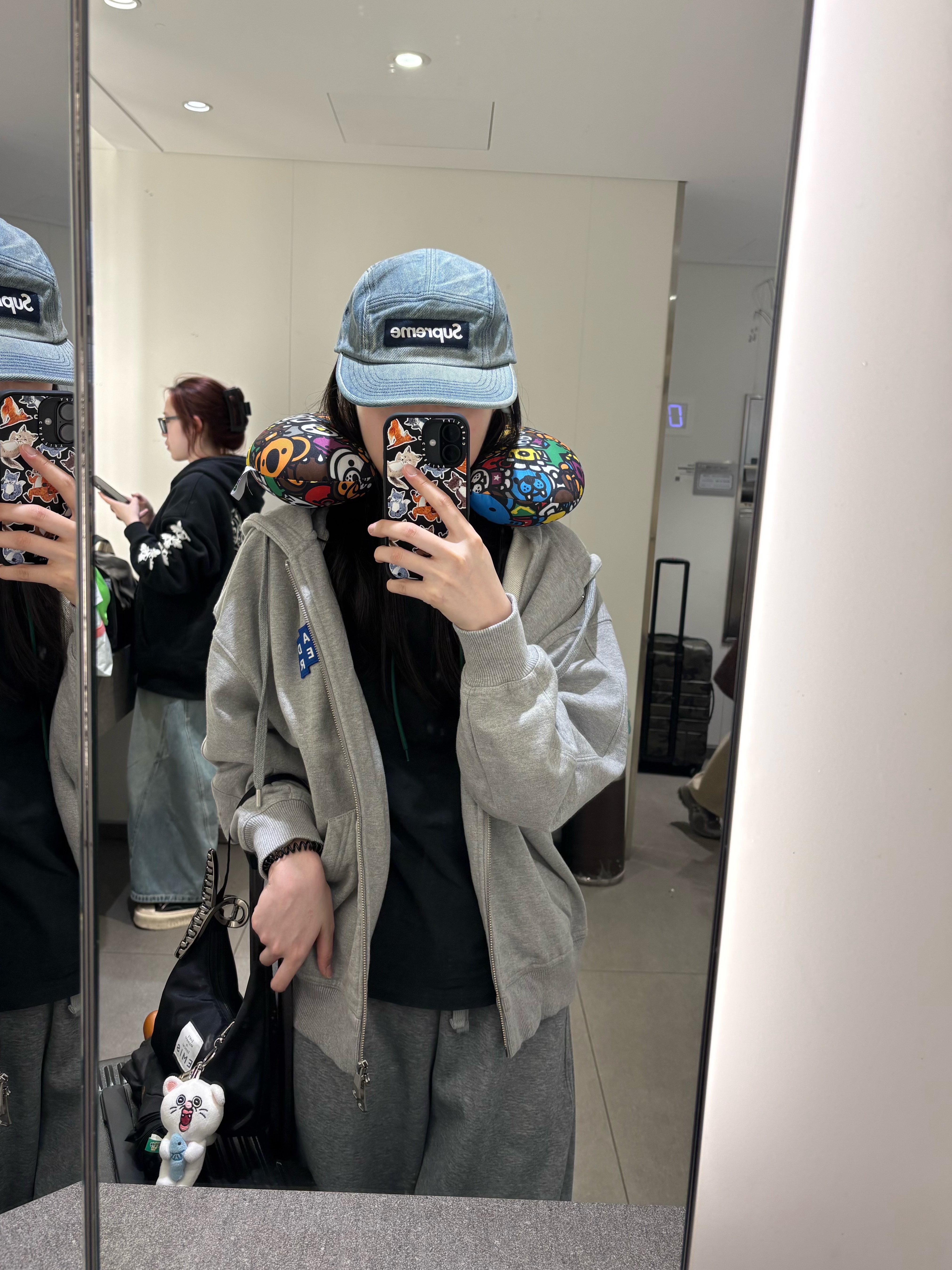 Supreme Washed Chino Twill Camp Cap Denim - 25FW, Ader Error Sig; TRS/BL Tag Hoodie Zip-Up 02 Grey 착용 스타일