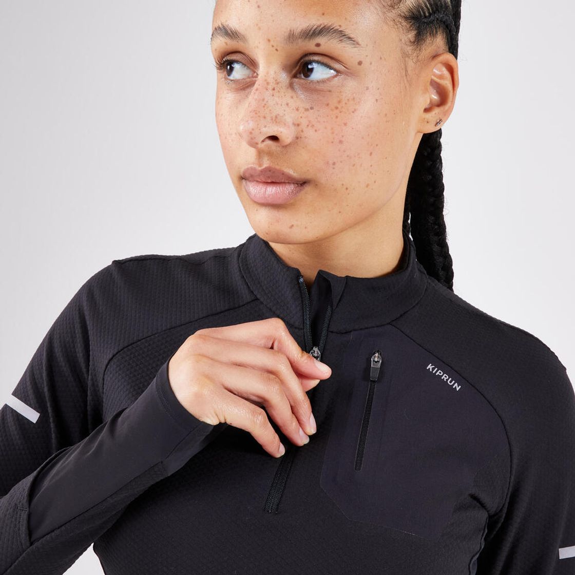 데카트론 여성 하프집 러닝 긴팔 티 런 웜 900 스모크 블랙(DECATHLON Women's Half-Zip Running Long-Sleeved T-Shirt Kiprun Run Warm 900 Smoke Black) - 4