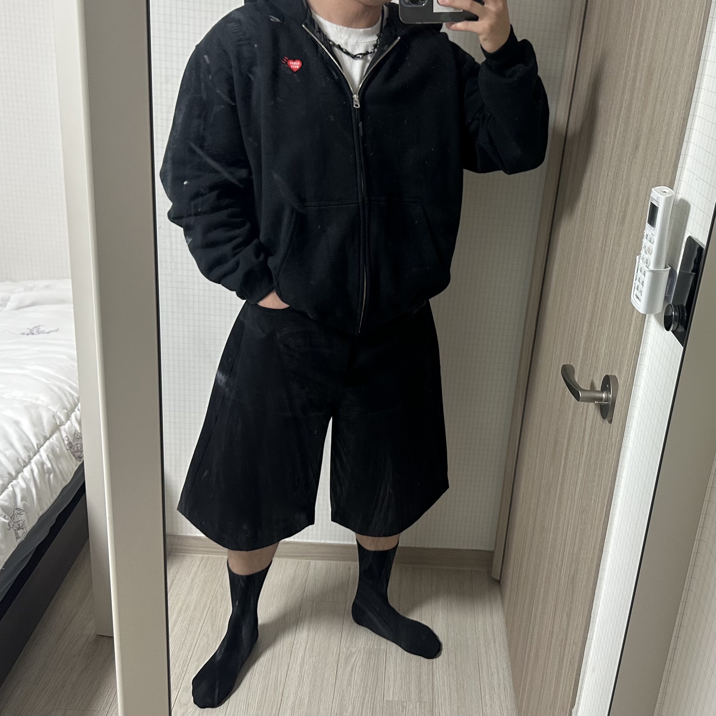 Human Made Classic Zip-Up Sweat Hoodie Black 착용 스타일 - 2
