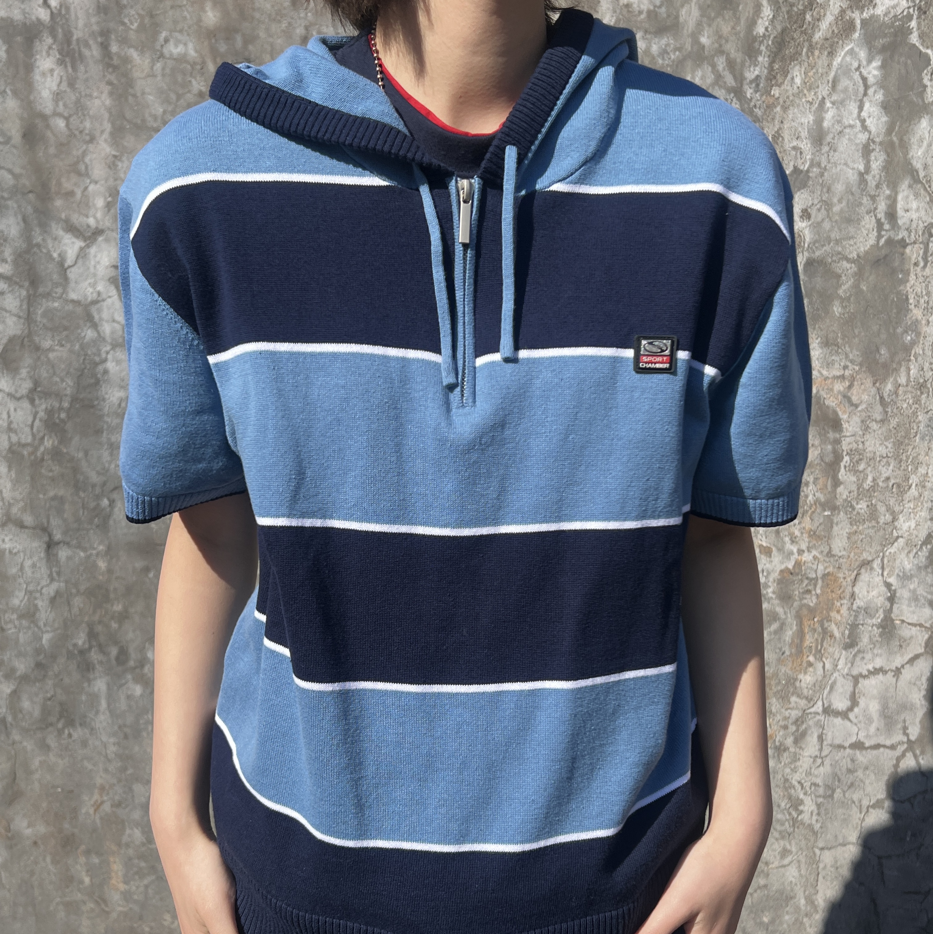 SPORT CHAMBER Loop Knit Hoodie SKY BLUE 착용 스타일 - 2