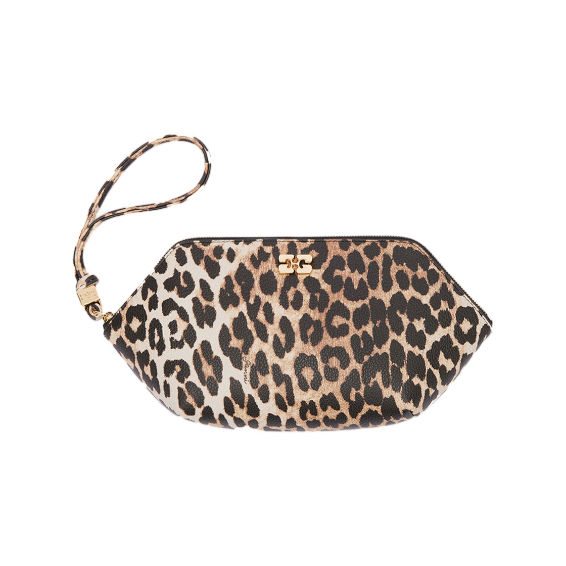 B3010040-859 Ganni Bou Make Up Pouch Grained Leopard Almond Milk