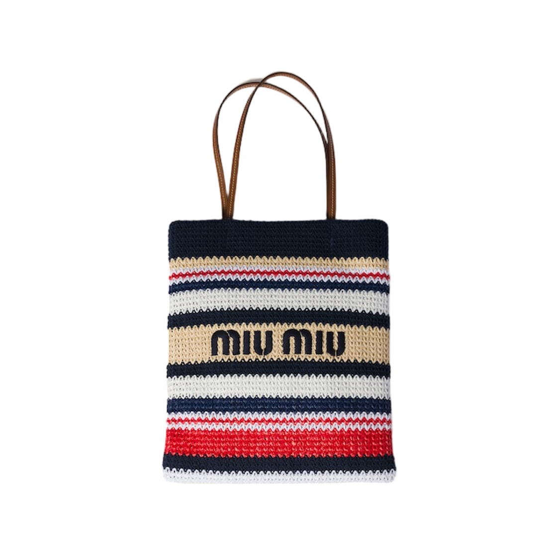 미우 미우 라피아 이펙트 우븐 토트백 블루 레드 내츄럴(Miu Miu Raffia Effect Woven Tote Bag Blue Red Natural) - 1