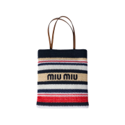 Miu Miu Raffia Effect Woven Tote Bag Blue Red Natural
