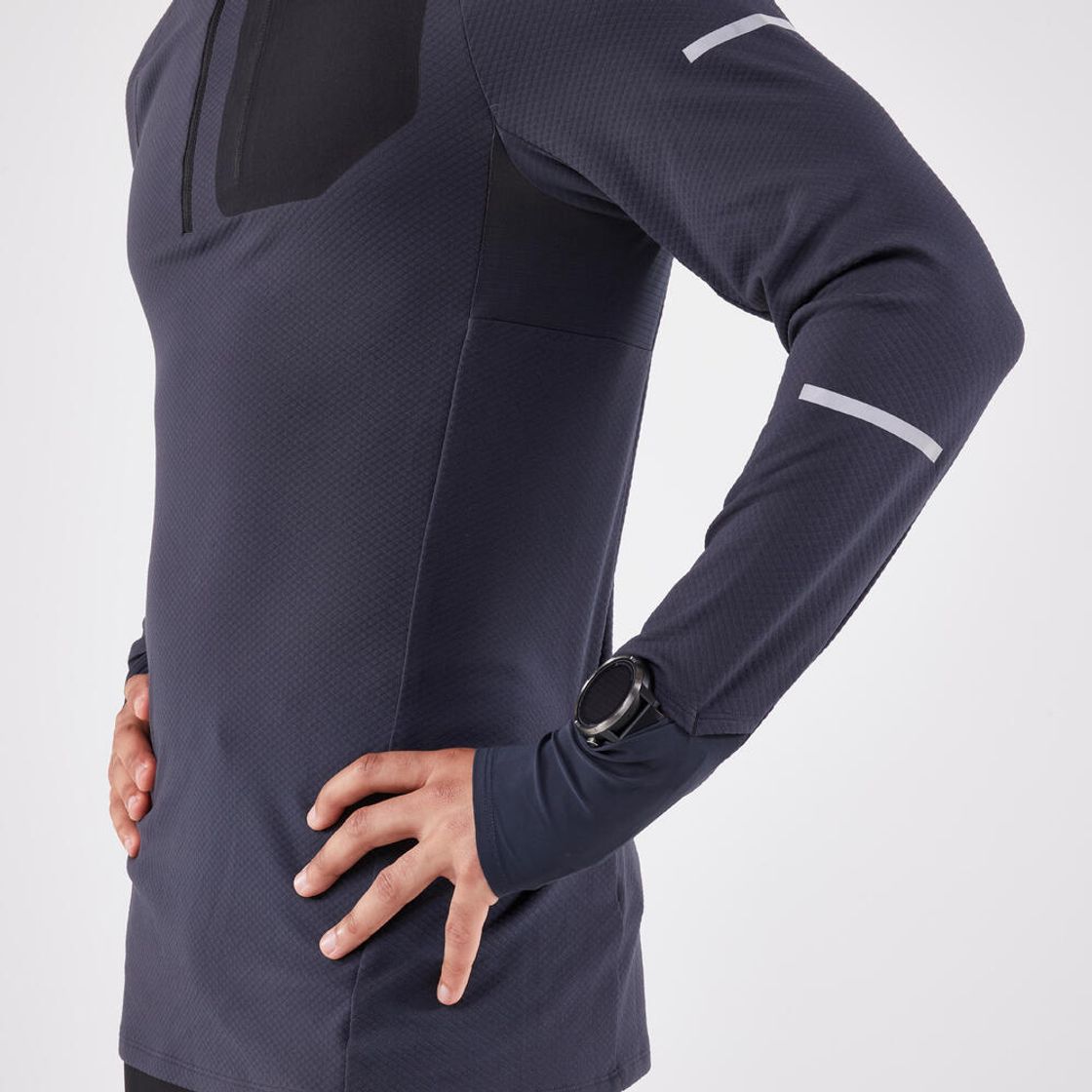 데카트론 남성 하프집 러닝 긴팔 티 런 웜 900 그라파이트 그레이(DECATHLON Men's Half-Zip Running Long-Sleeved T-Shirt Run Warm 900 Graphite Grey) - 3