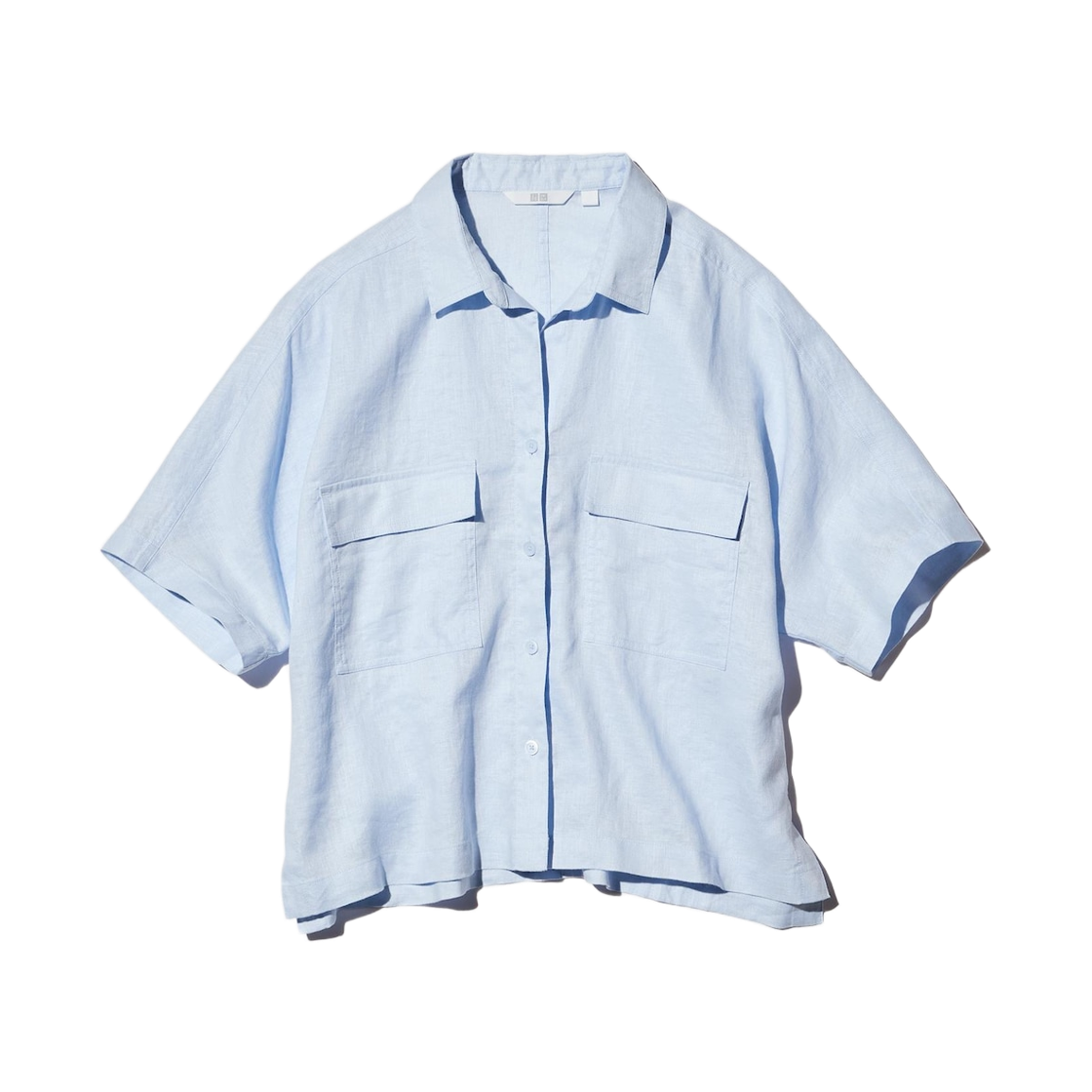 484256-60 (W) Uniqlo Premium Linen Skipper Boxy Shirt Light Blue - JP