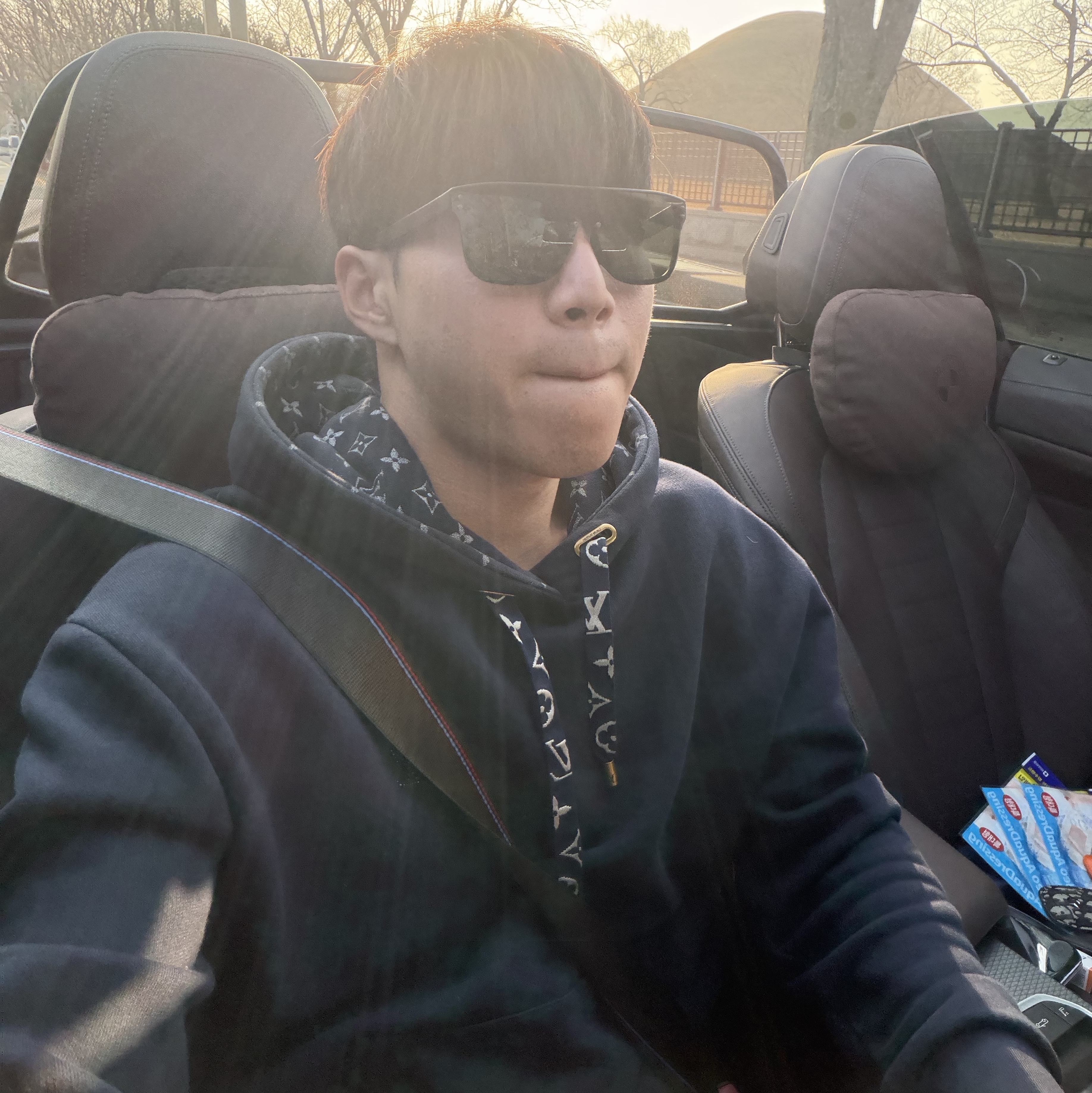Louis Vuitton Cotton Hoodie Navy Blue 착용 스타일 - 1