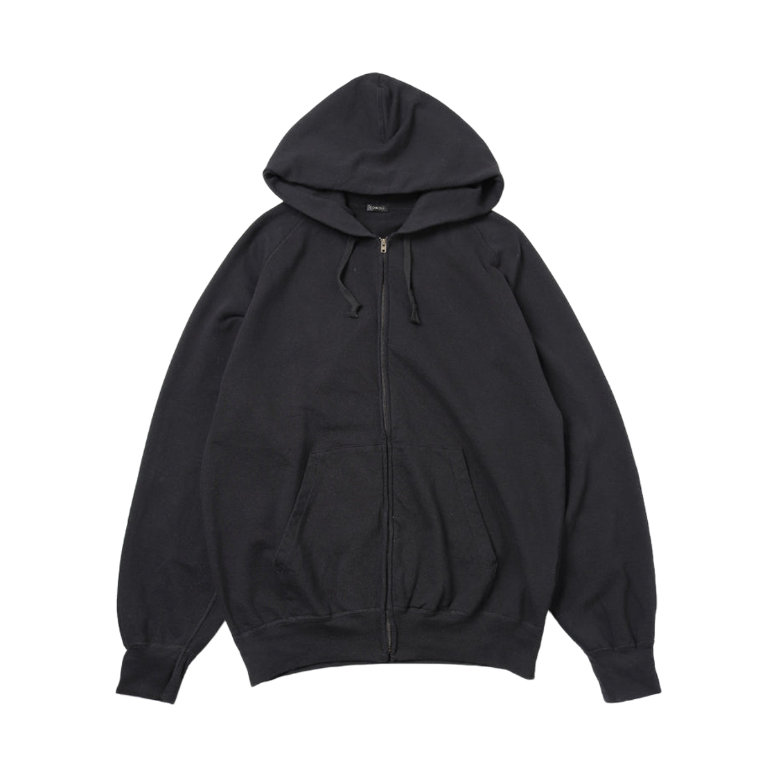 코모리 LW 코튼 플리스 집 후드 블랙 - 26SS(Comoli LW Cotton Fleece Zip Hoodie Black - 26SS)
