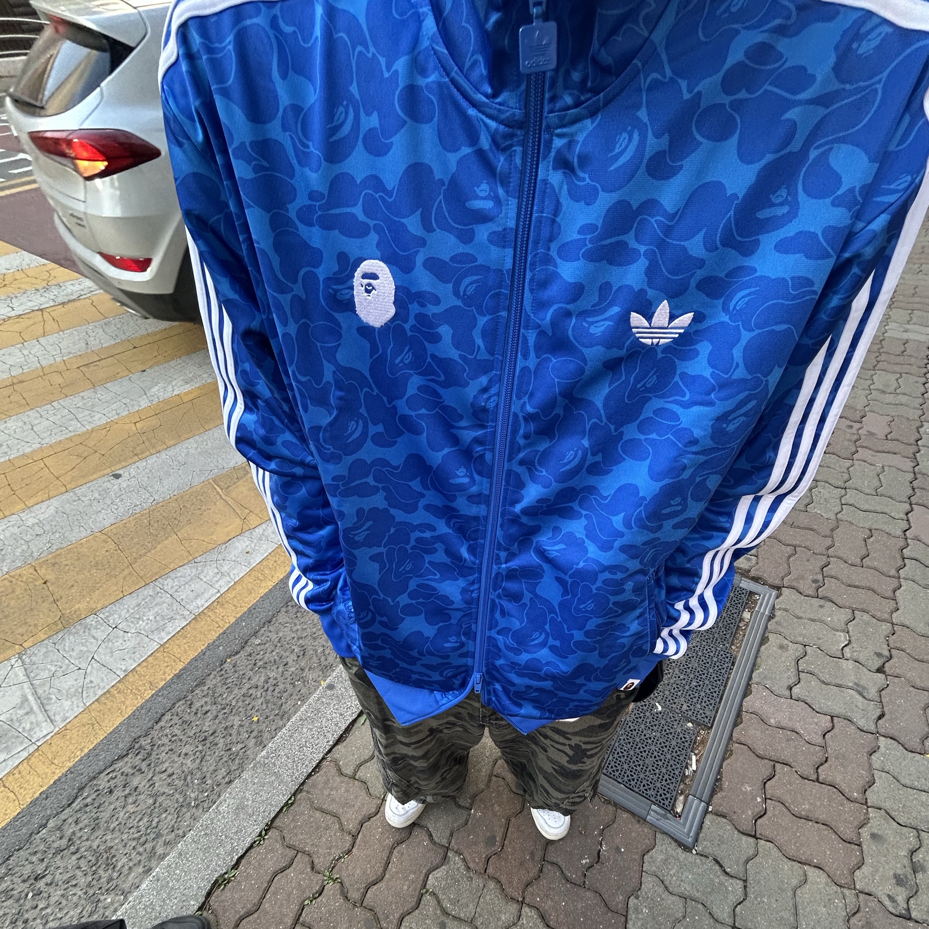 Adidas x BAPE Allover Print Track Top Blue - KR Sizing 착용 스타일 - 3
