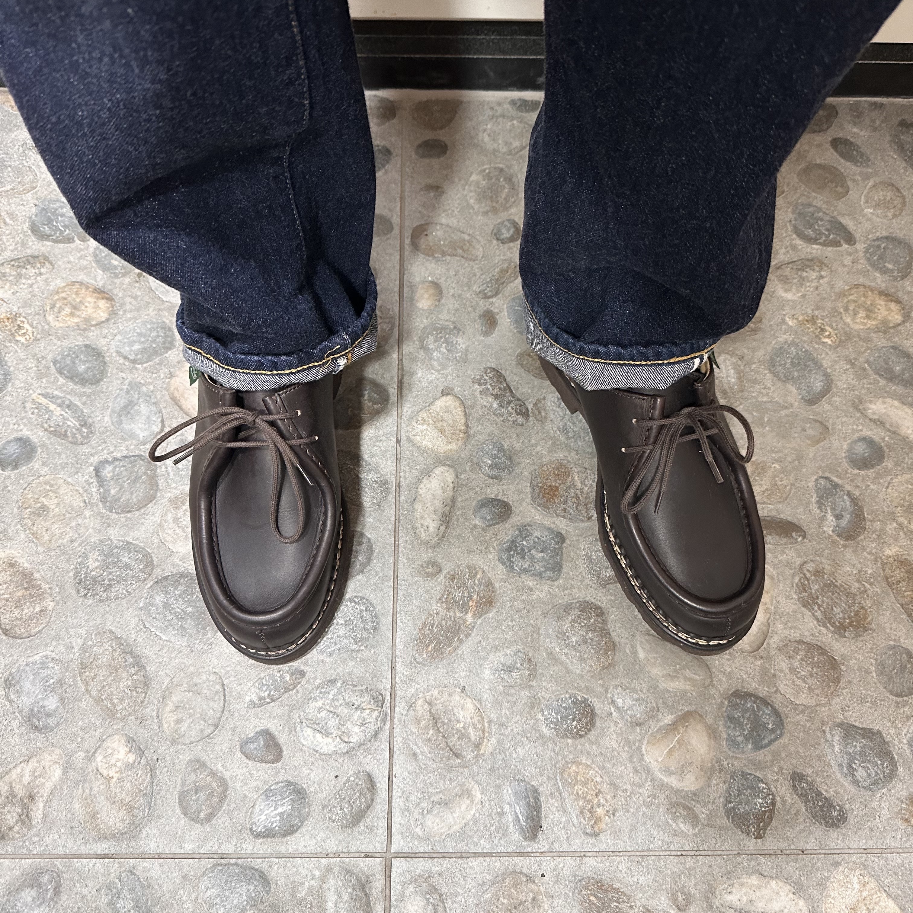 Paraboot Michael Lisse Cafe, Guidi 992X Horse Full Grain Leather Derby Black 착용 스타일 - 1