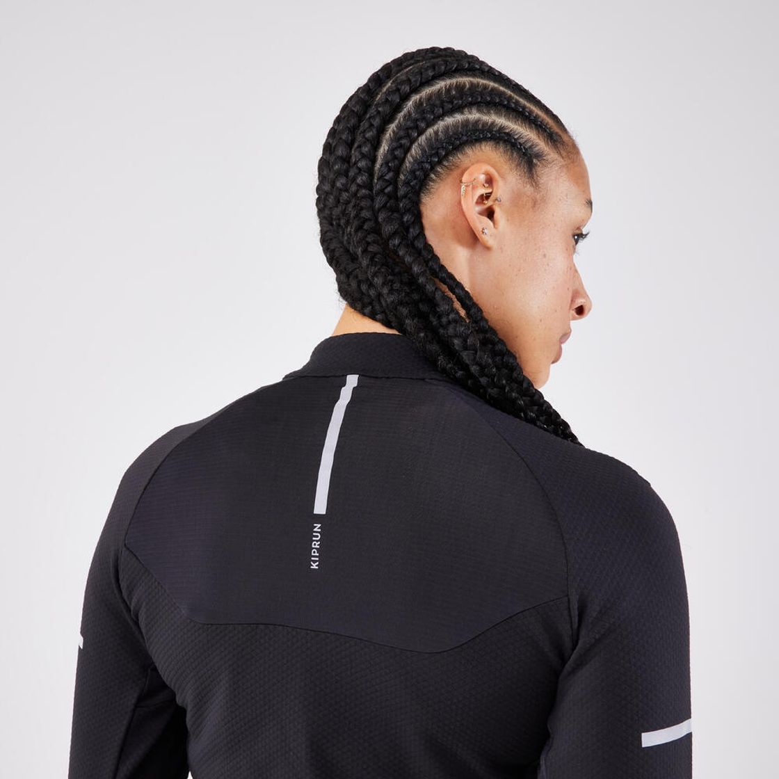 데카트론 여성 하프집 러닝 긴팔 티 런 웜 900 스모크 블랙(DECATHLON Women's Half-Zip Running Long-Sleeved T-Shirt Kiprun Run Warm 900 Smoke Black) - 3