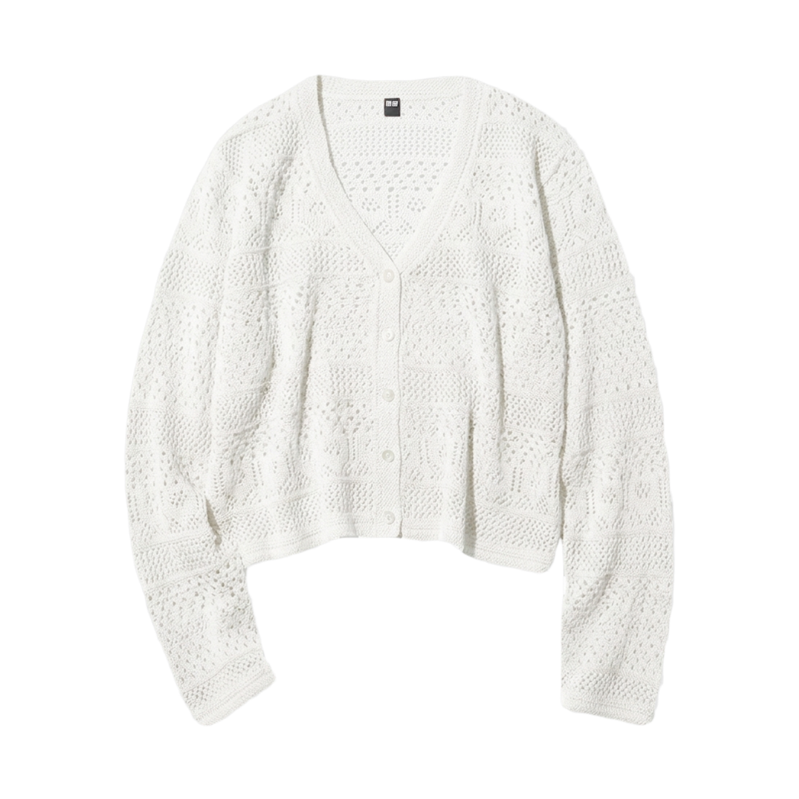 485724-01 (W) Uniqlo Crochet V-Neck Cardigan Off White - JP