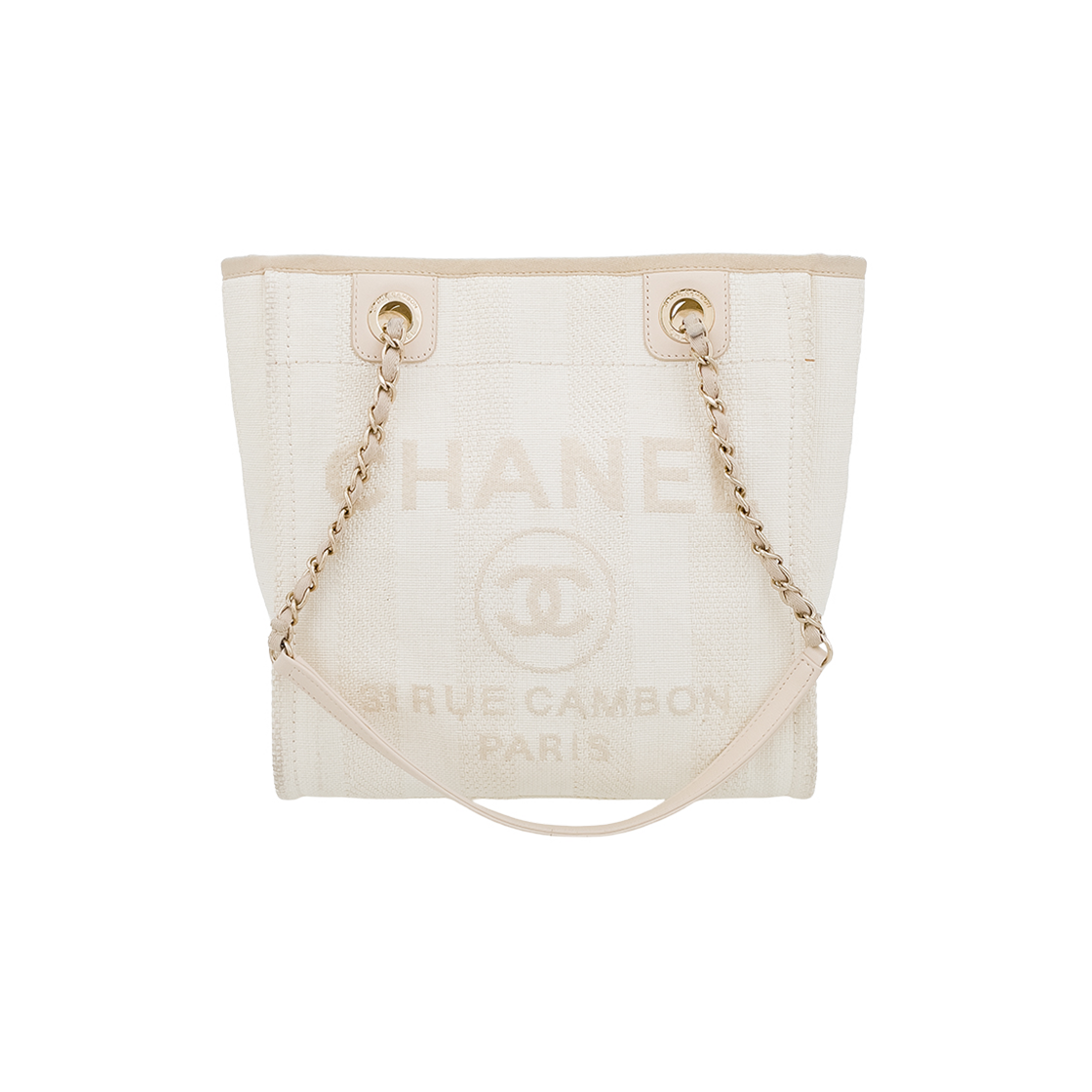 ITR6F2TVFRL9 Chanel Deauville Small Bag in Ecru/Light Beige Champagne Gold