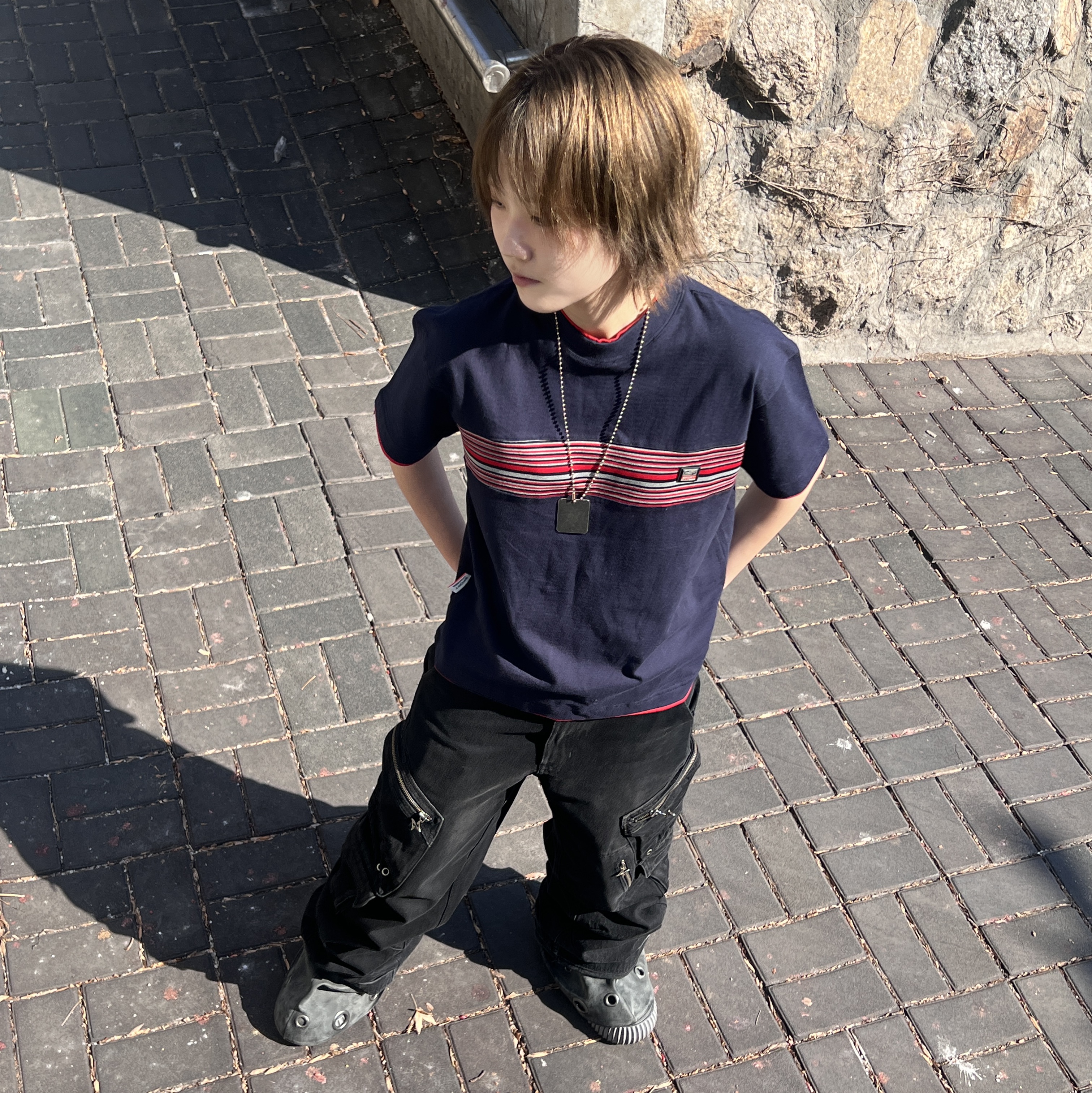 SPORT CHAMBER Spectrum T-shirt NAVY 착용 스타일 - 5