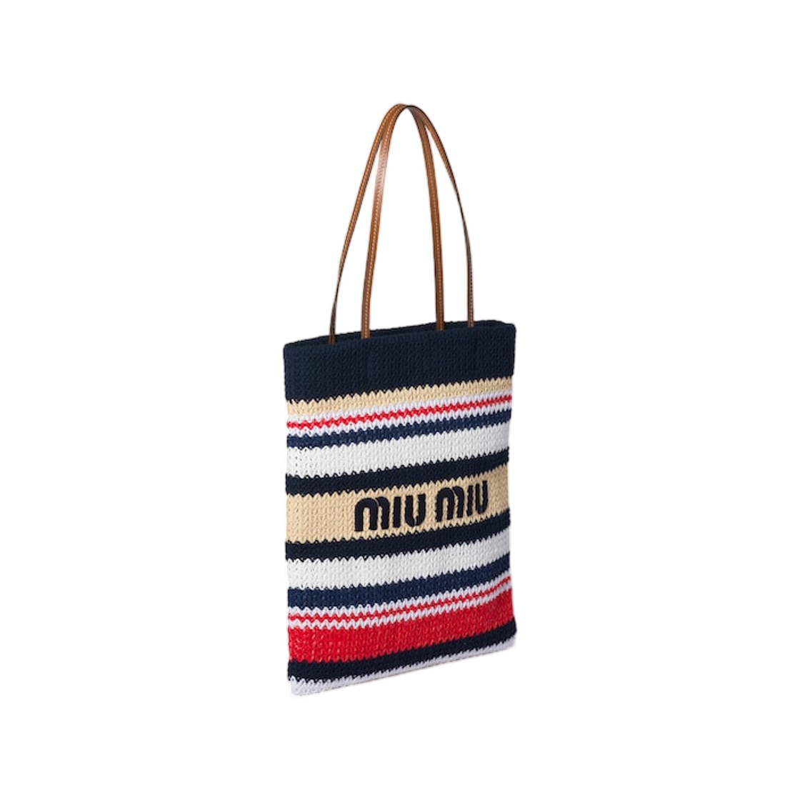 미우 미우 라피아 이펙트 우븐 토트백 블루 레드 내츄럴(Miu Miu Raffia Effect Woven Tote Bag Blue Red Natural) - 2