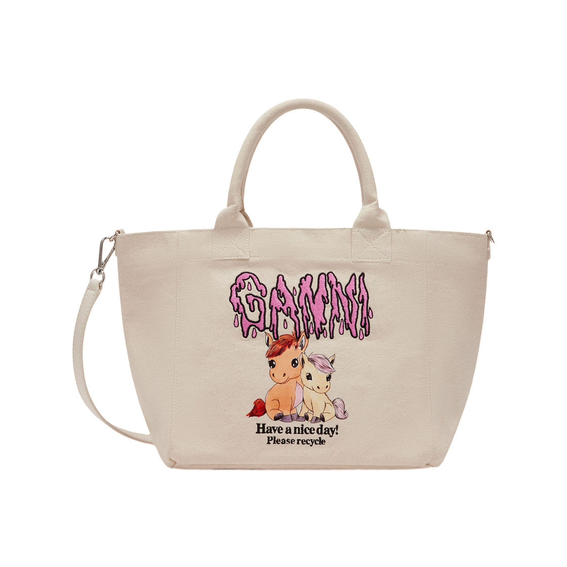 가니 스몰 이지 포니 프린티드 쇼퍼 에그렛(Ganni Small Easy Pony Printed Shopper Egret)