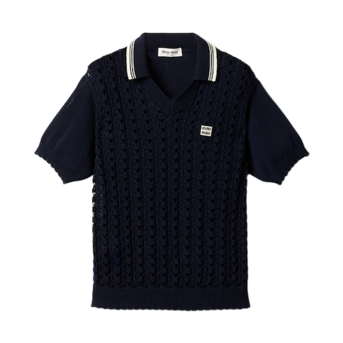 MML03L-1847-F0008 (W) Miu Miu Cotton Polo Shirt Navy