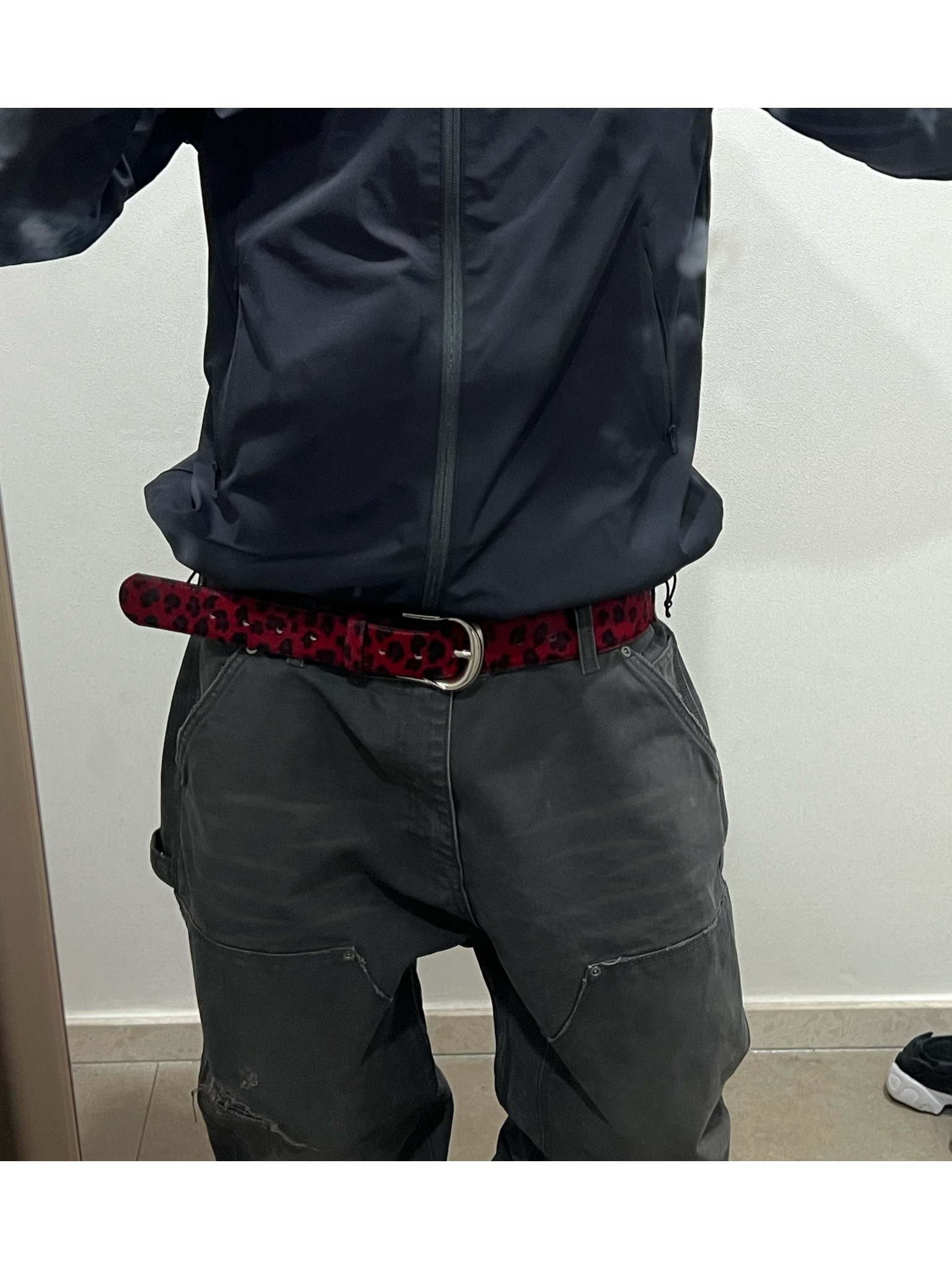 Undermycar Calf Hair Module Belt Strap Red Leopard, Undermycar Air Nylon Hybrid Jacket Black 착용 스타일 - 1