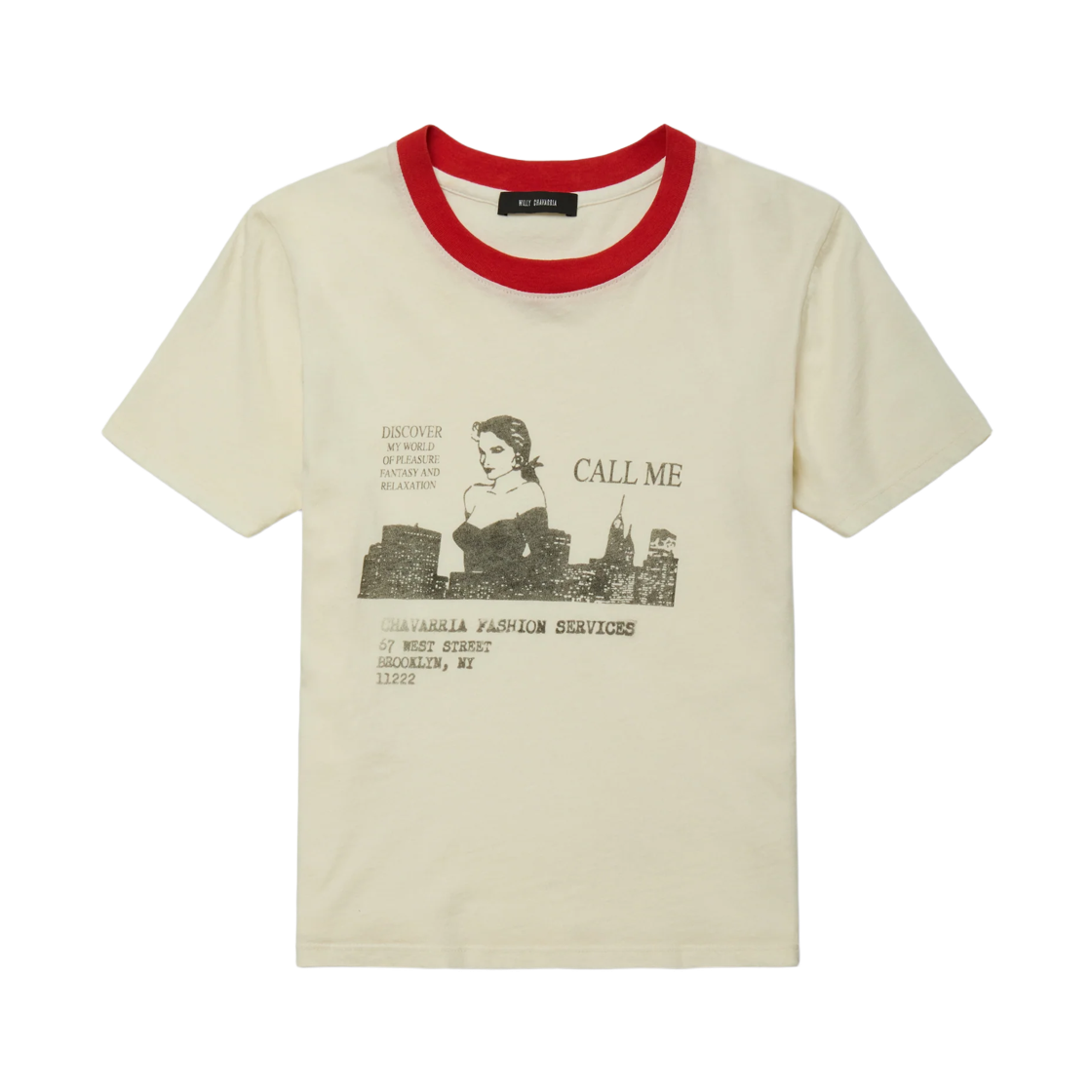 윌리 차바리아 콜 걸 링거 티셔츠 화이트(Willy Chavarria Call Girl Ringer T-Shirt White)