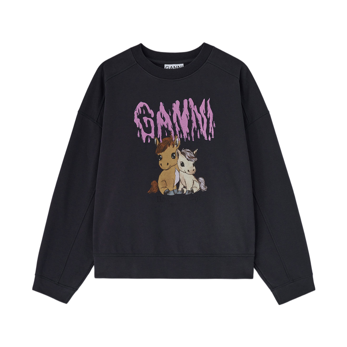 (W) 가니 그레이 이솔리 저지 스웨트셔츠 팬텀((W) Ganni Grey Isoli Jersey Sweatshirt Phantom) - 1