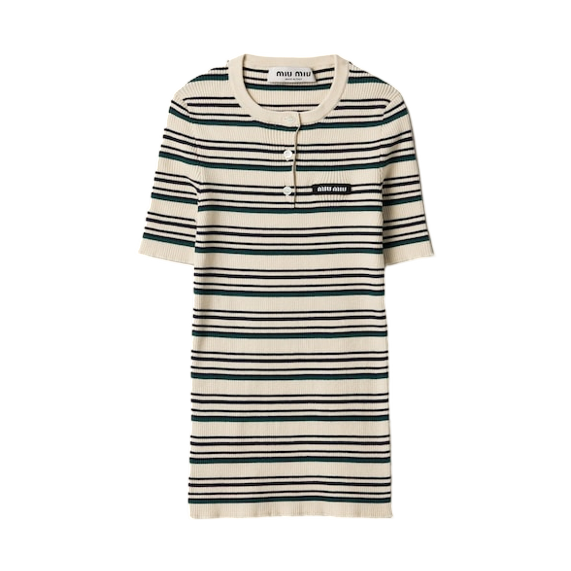 MML03Y-1848-F0018 (W) Miu Miu Cotton Knit Henley Shirt Natural