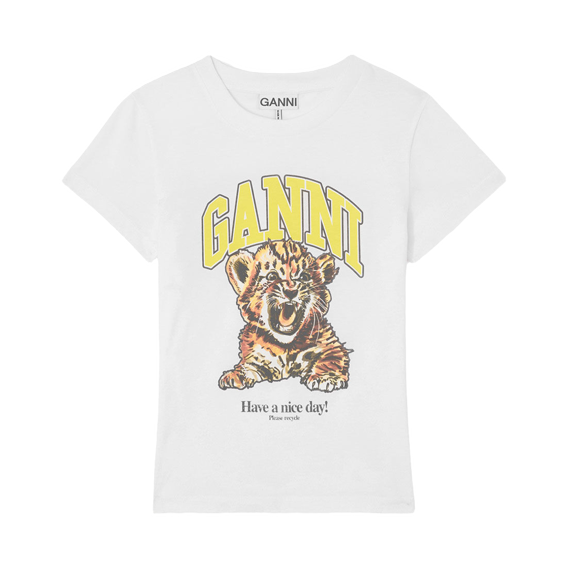 A1050258-151 (W) Ganni Baby Fit T-Shirt with Tiger Bright White