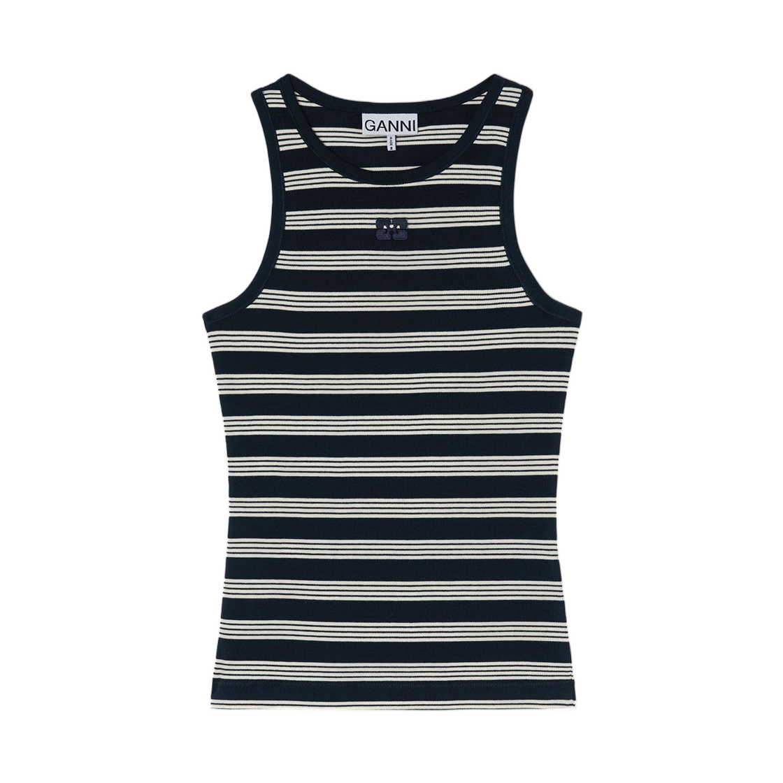 A1050049-683 (W) Ganni Stripe Rib Tank Top Sky Captain