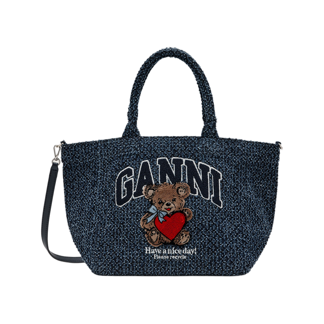 가니 트위드 데님 스몰 베어 토트 린스(Ganni Tweed Denim Small Bear Tote Rinse) - 1