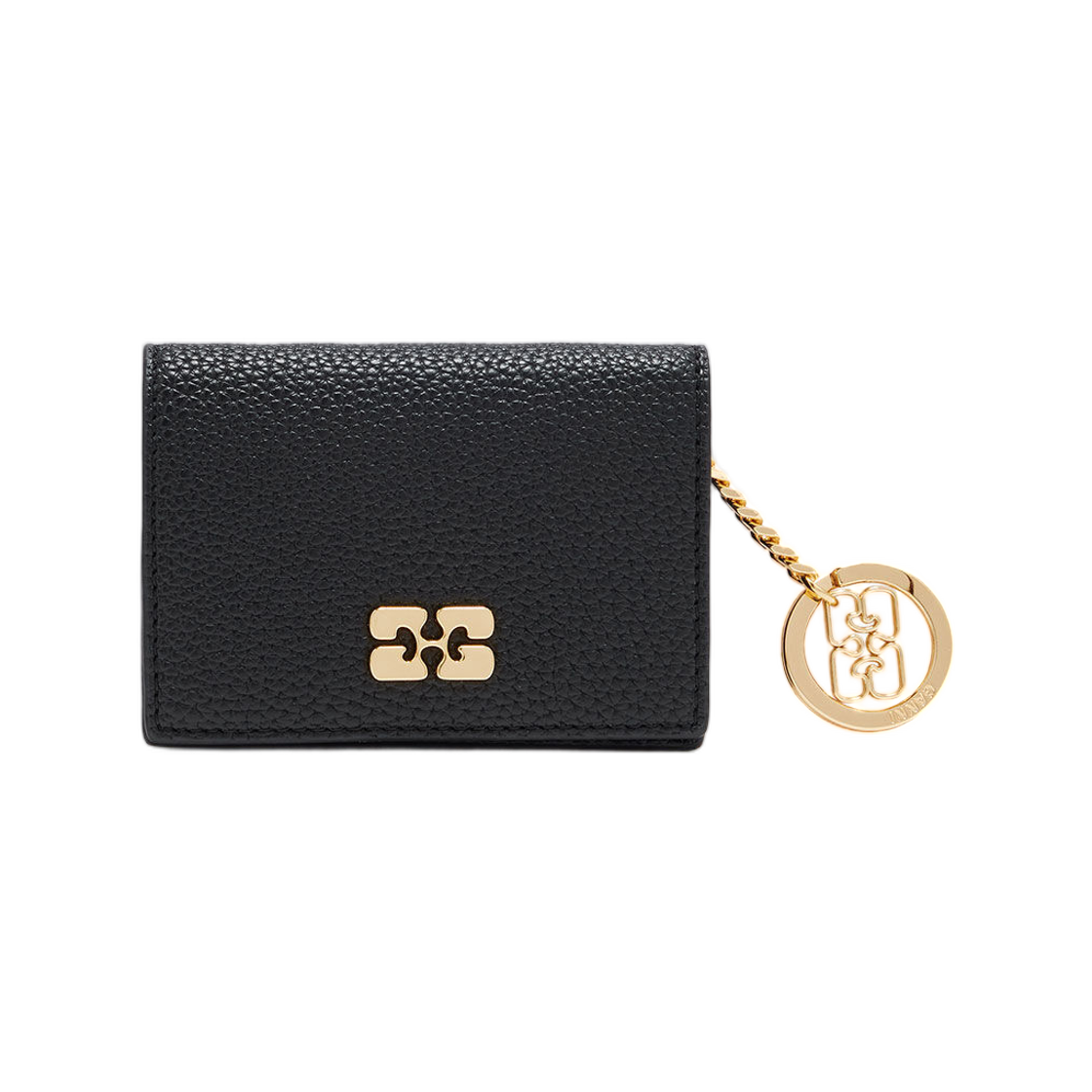 가니 카드 홀더 플랩 그레인드 블랙 골드 블랙(Ganni Card Holder Flap Grained Black Gold Black)