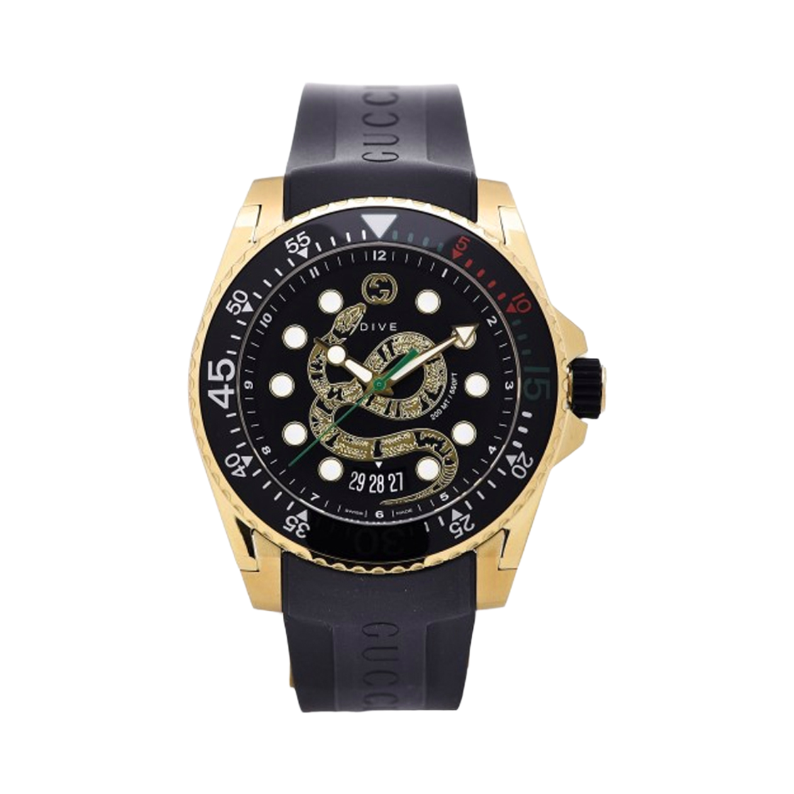 YA136219 [25% 쿠폰] Gucci Dive Quartz 45mm Rubber Black Yellow Gold
