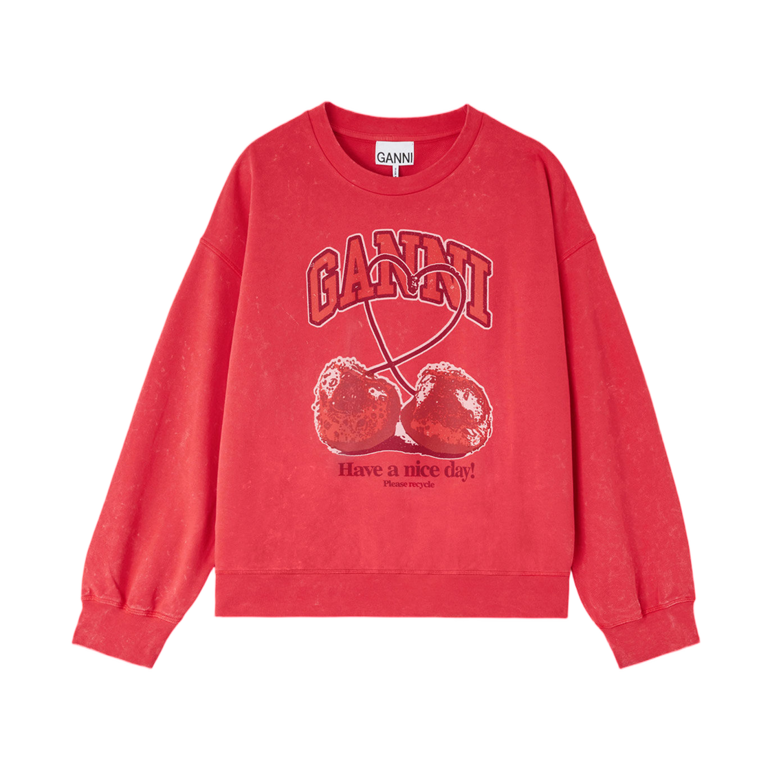 A1060082-472 (W) Ganni Crewneck with Cherry High Risk Red