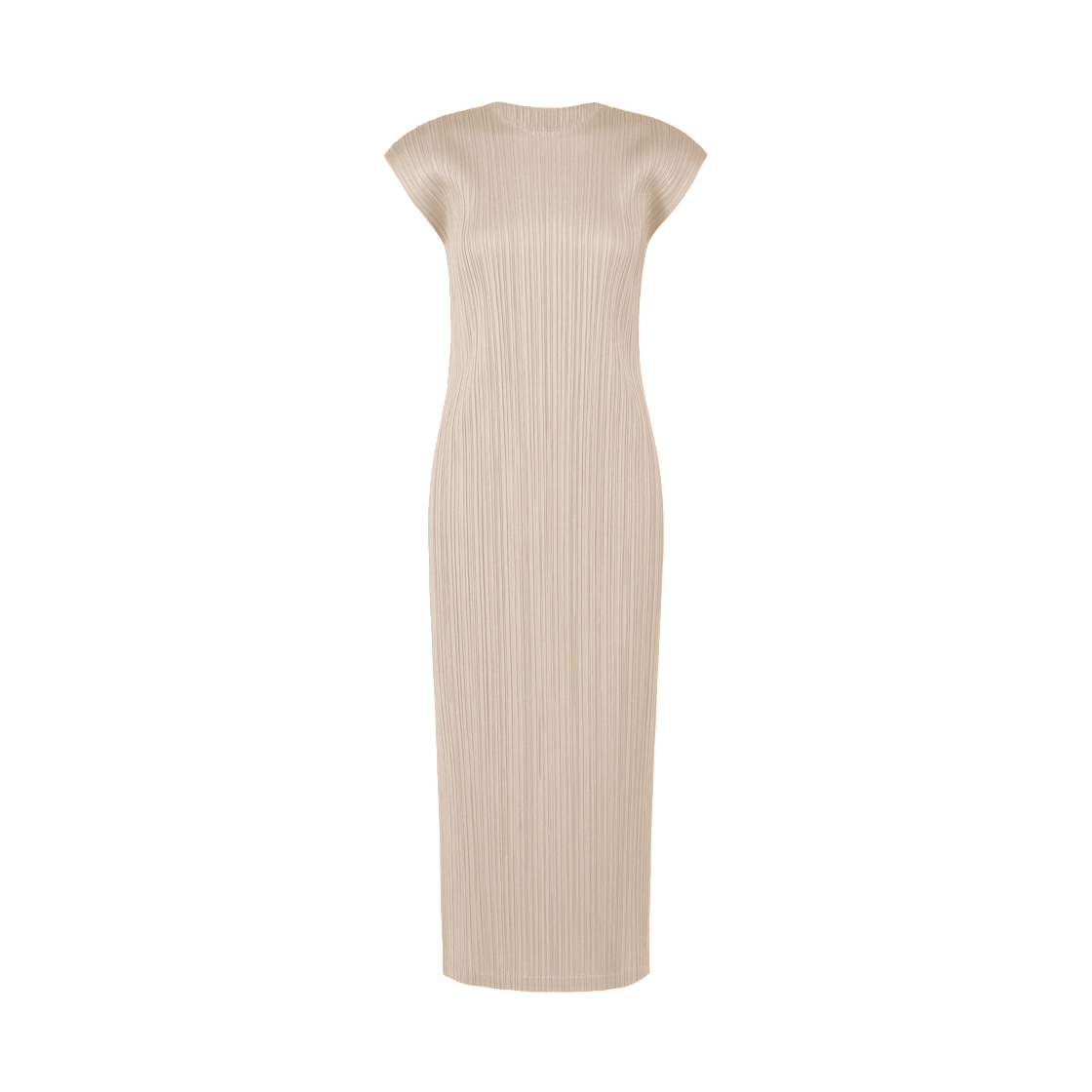 PP61-JH593-42 (W) Pleats Please Issey Miyake Swing Solid Dress Greige
