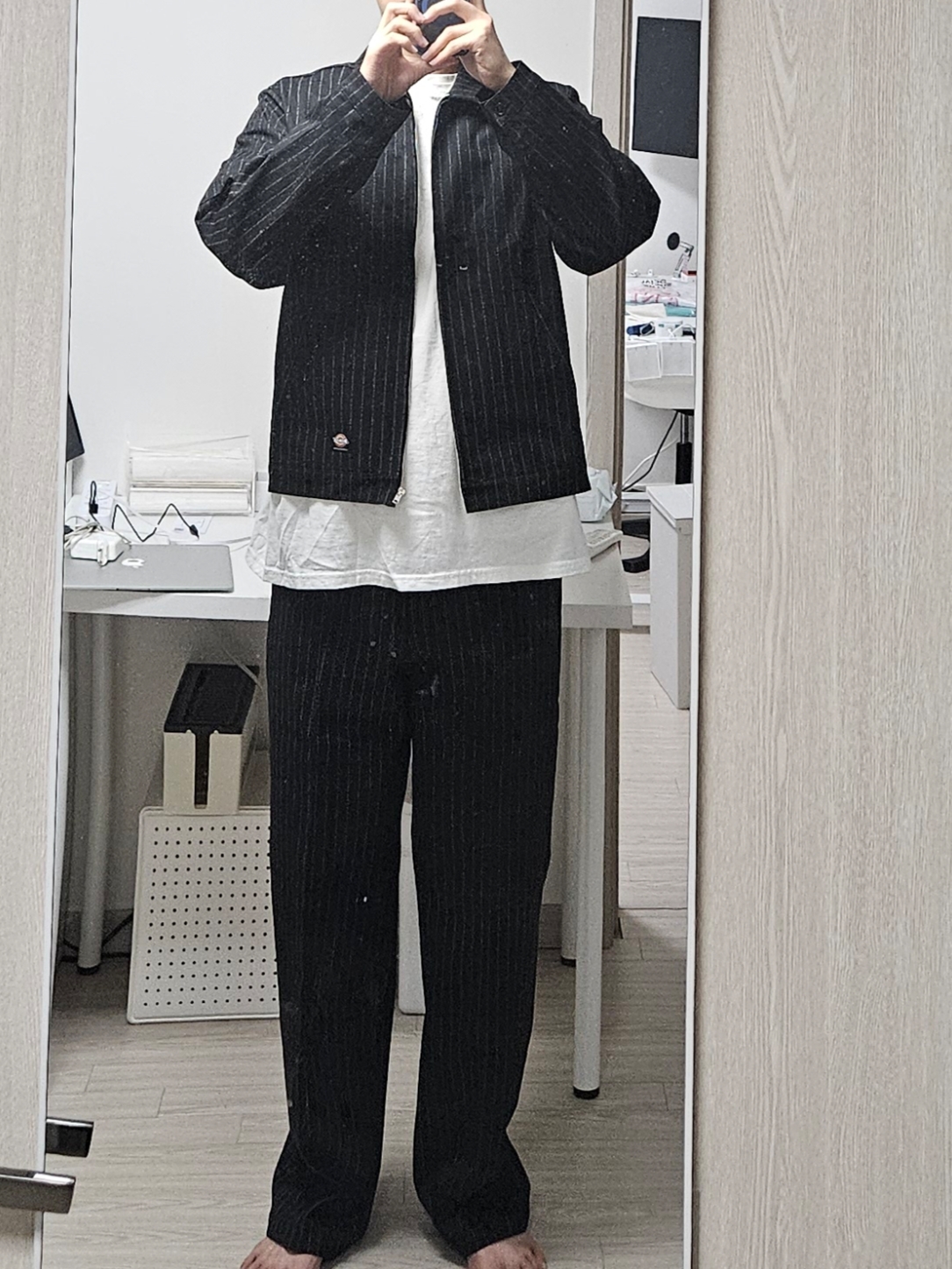 Anti Social Social Club x Dickies Stripe 874 Pants Black, Anti Social Social Club x Dickies Stripe Work Jacket Black 착용 스타일