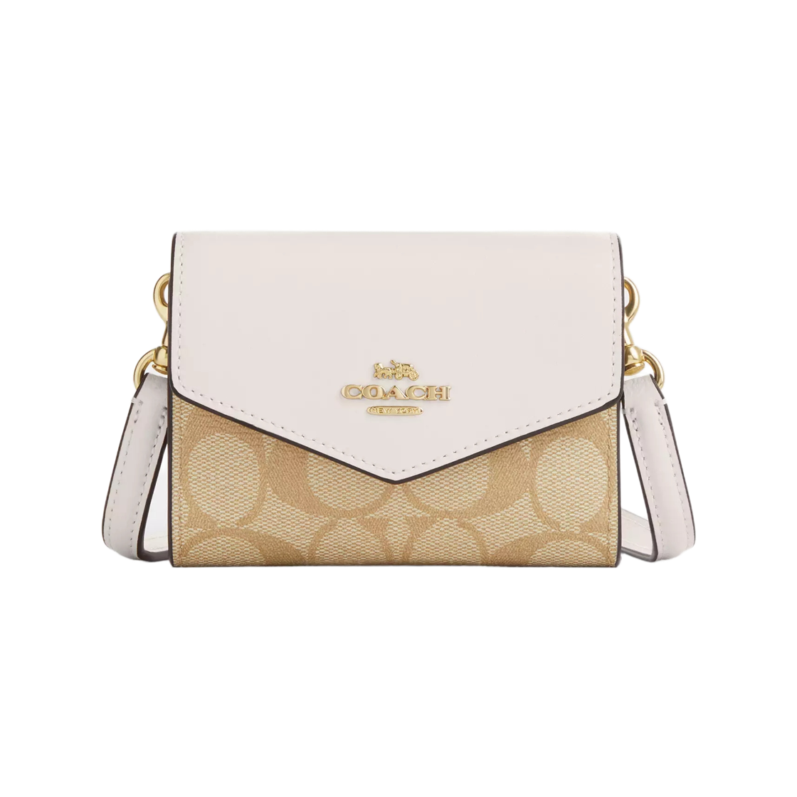 코치 시그니처 캔버스 스트랩 미니 엔벨롭 월렛 이미테이션 골드 라이트 카키 초크(Coach Mini Envelope Wallet with Strap in Signature Canvas Imitation Gold Light Khaki Chalk)