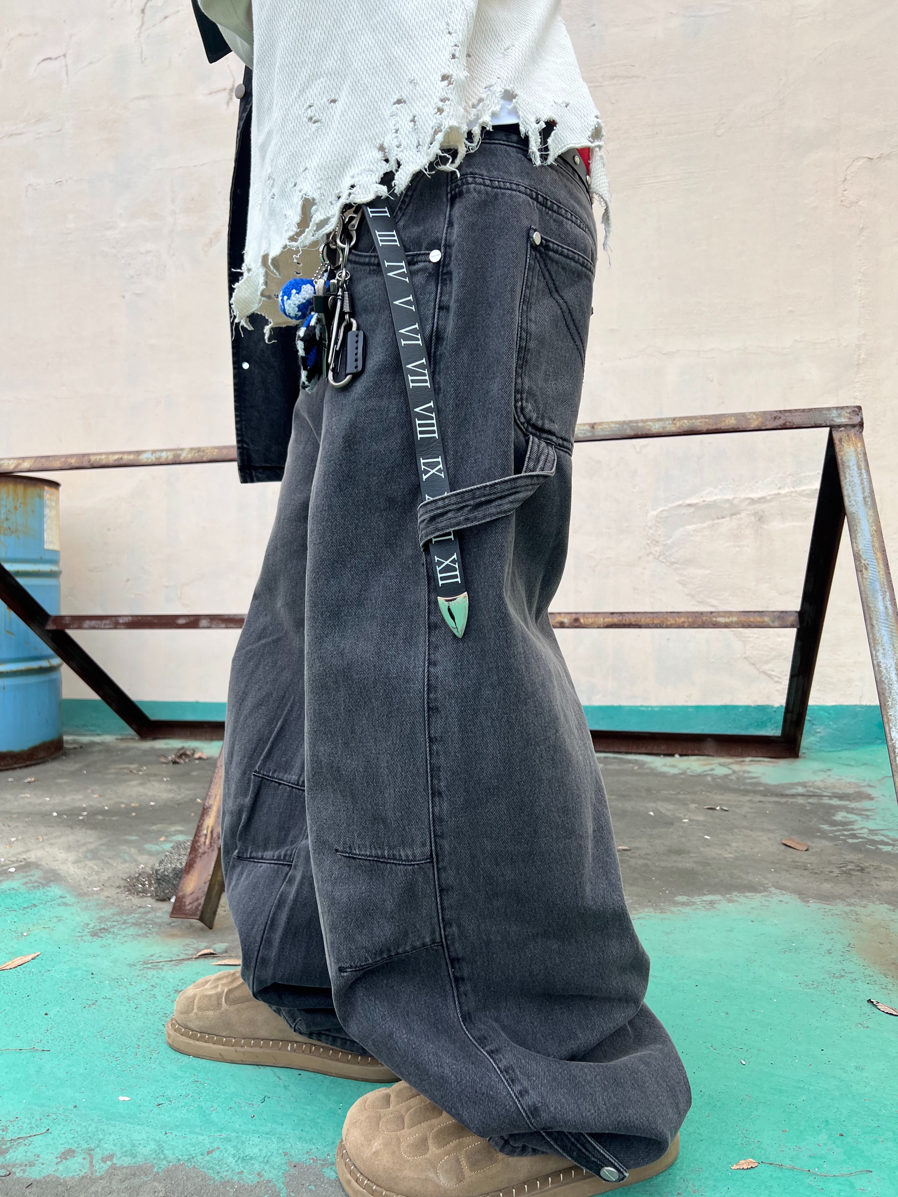 Kinchi x Yiyae Bone Mule Camel, NOD Leather Collar Vintage Jacket Black Denim 착용 스타일 - 6