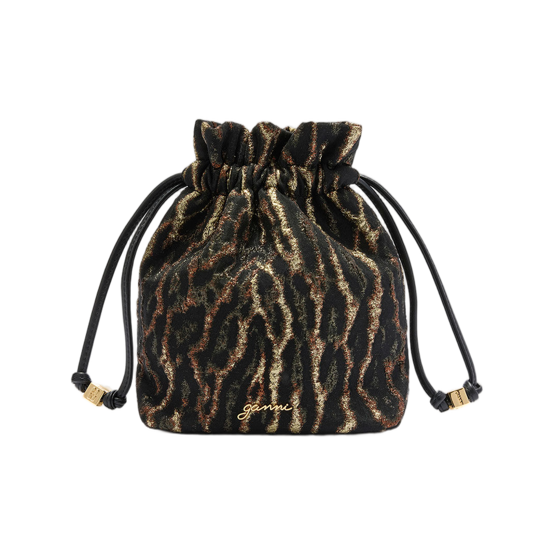 B3010071-01X Ganni Metallic Bou Bucket Cloque Pouch Antique Bronze