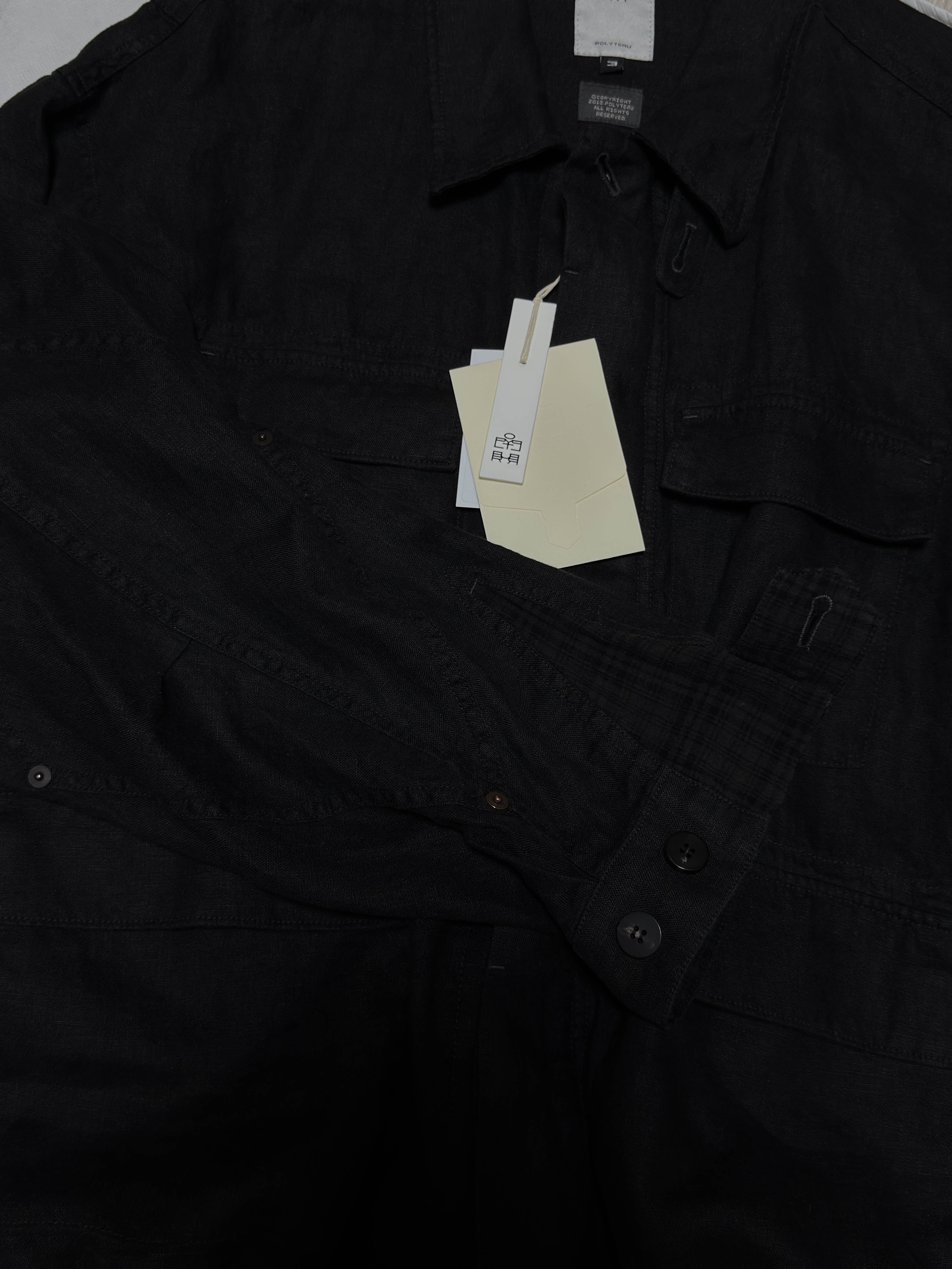 Polyteru Linen Field Jacket Washed Black 착용 스타일 - 4