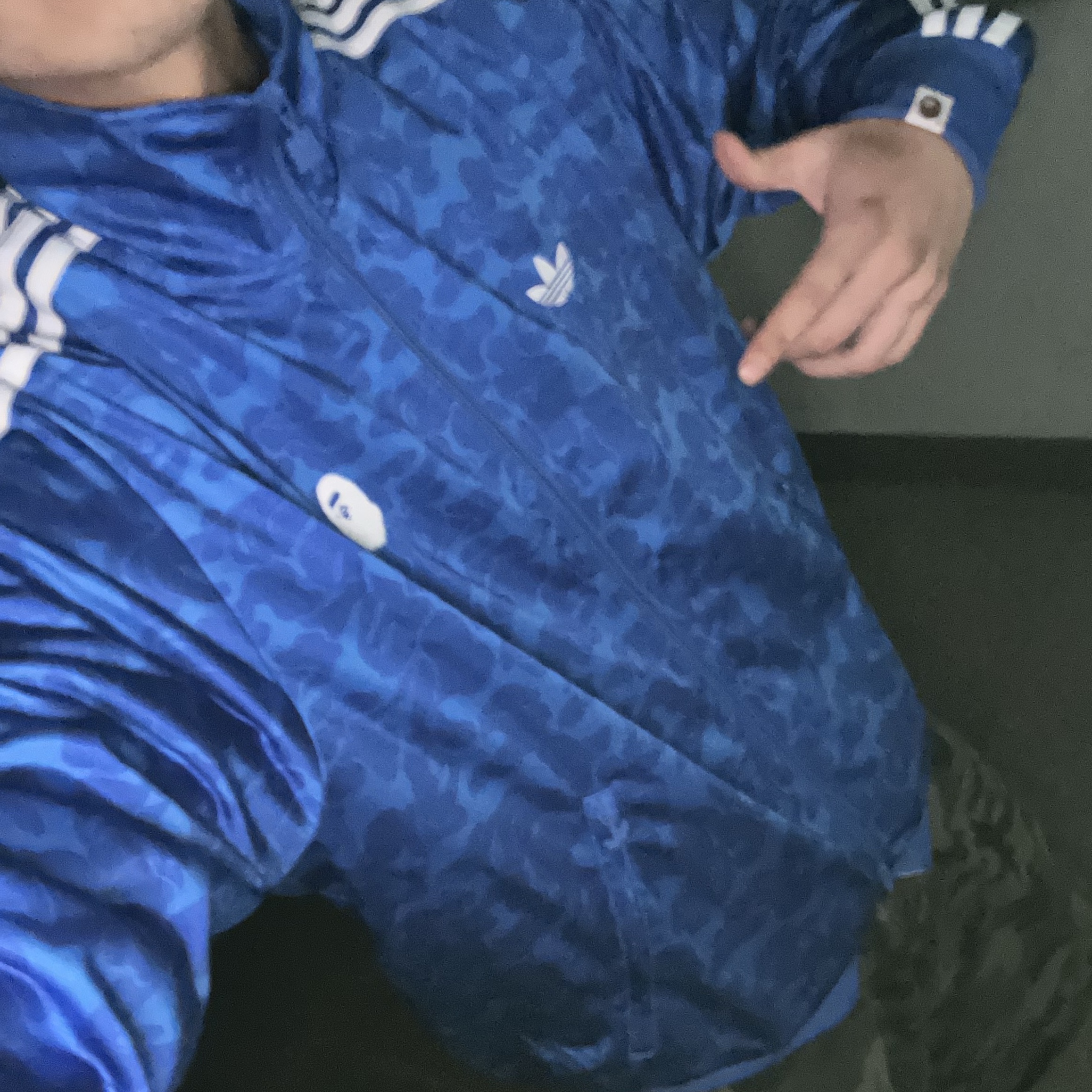 Adidas x BAPE Allover Print Track Top Blue - KR Sizing 착용 스타일 - 2