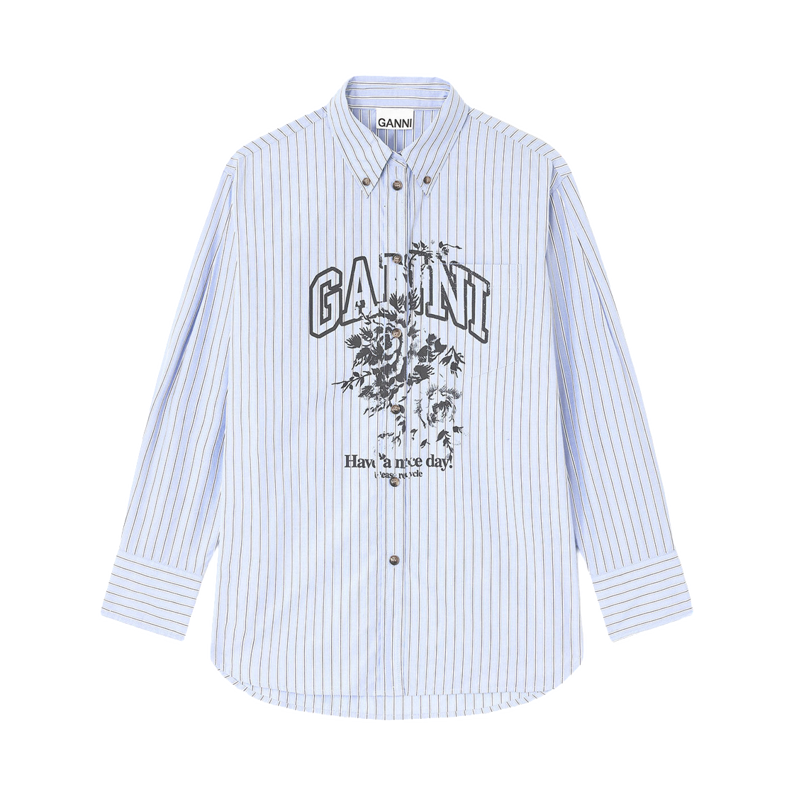 W0826-647 (W) Ganni Blue Stripe Logo Shirt Lavender Lustre