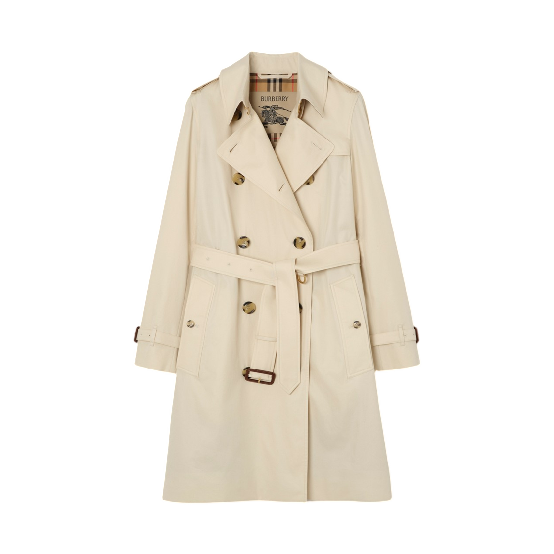 8125763 (W) Burberry Mid-Length Tropical Gabardine Kensington Trench Coat Clam Beige