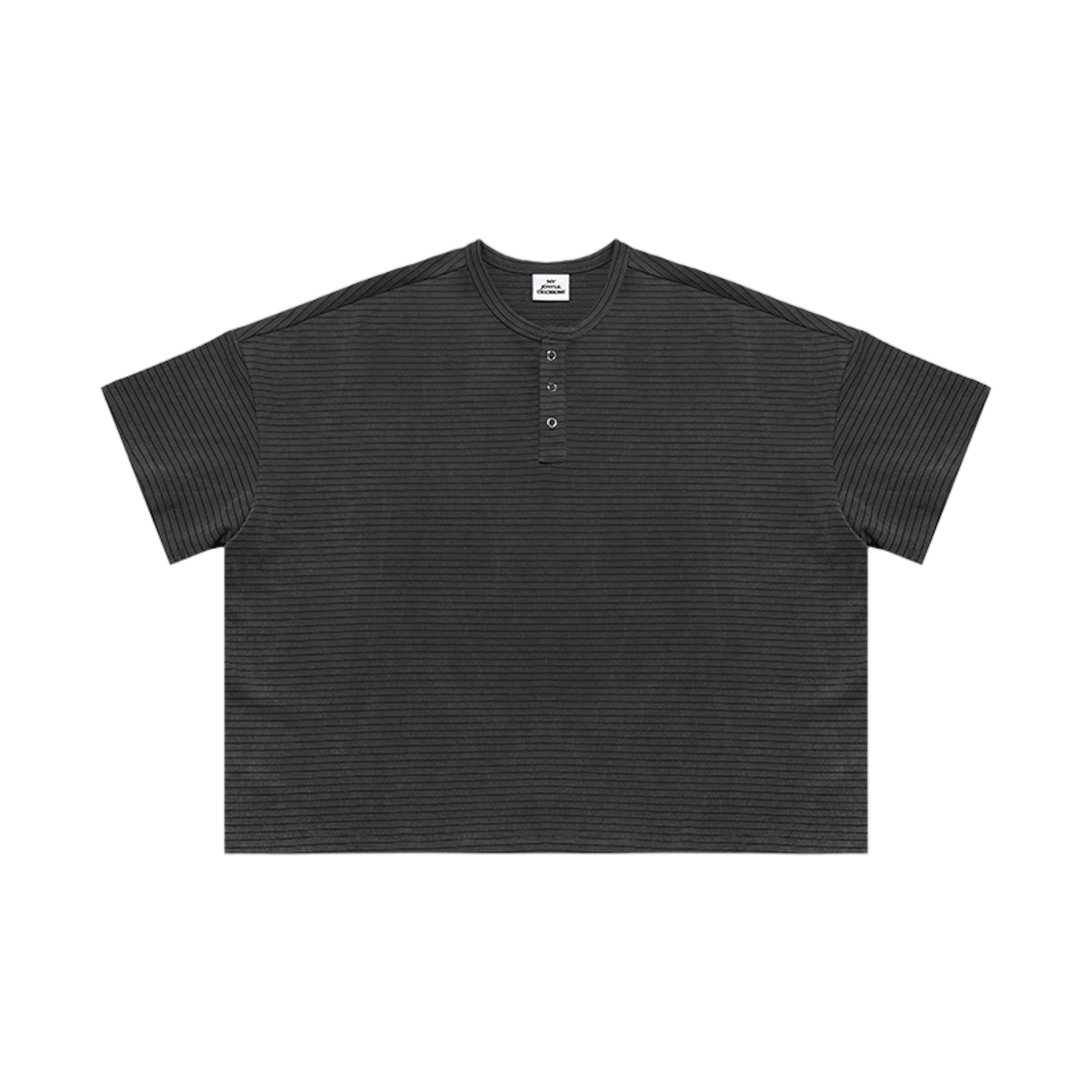 엠제이디 스트라이프 헨리넥 티셔츠 차콜(MJD Striped Henry-Neck T-Shirt Charcol)