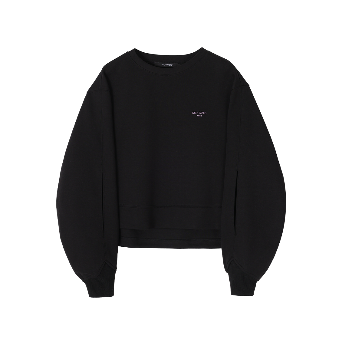 WI2TS706BK (W) SONGZIO COLLECTION Fleur Embroidered Crop Crewneck Black