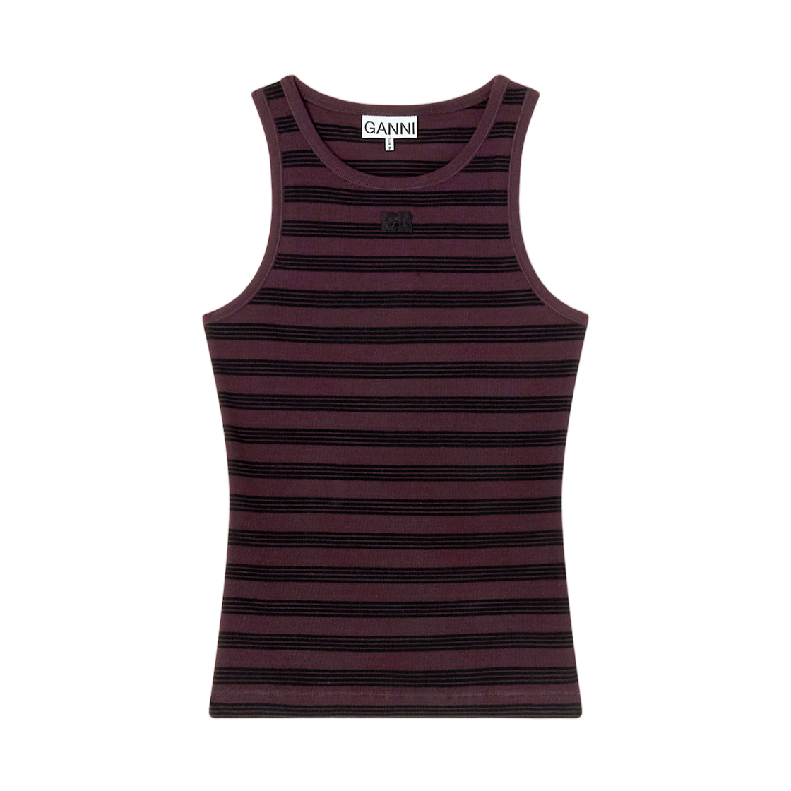 A1050049-00B (W) Ganni Stripe Rib Tank Top Chocolate Plum