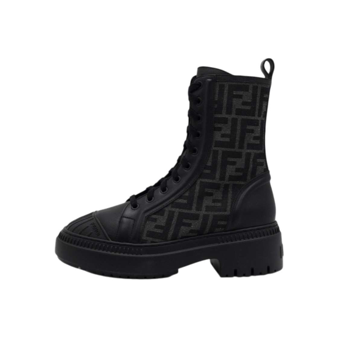 펜디 8T8353 블랙 FF 자카드 레더 도미노 바이커 여성 컴뱃 부츠aa62684(Fendi Black FF Jacquard Leather Domino Biker Combat Boots)
